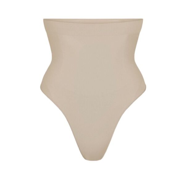 SKIMS Seamless Sculpt High Waisted Shaping Thong In Marble White - Picture 4 of 5